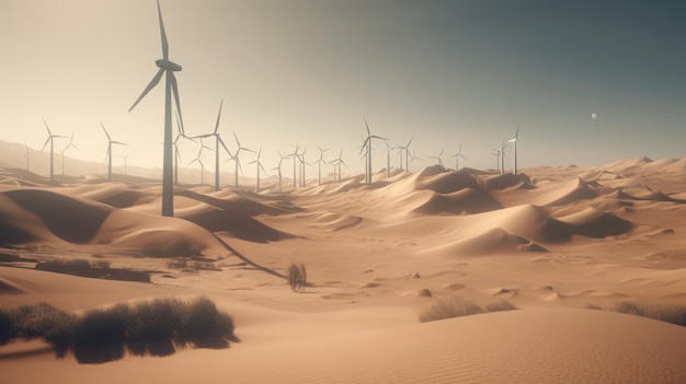 Windkraftanlagen im Wüstenkonzept für erneuerbare Energien Generative KI