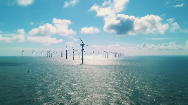 Windmill Haven Offshore Windmill Park mit Wolken und einem blauen Himmel