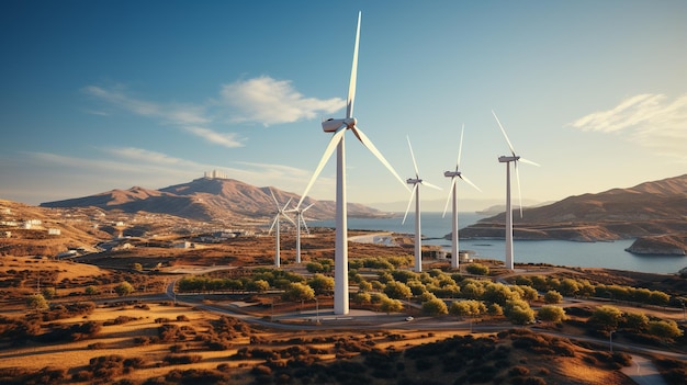 Windmill_turbines_generating_green_energy HD 8K fondo de pantalla Imagen fotográfica de stock