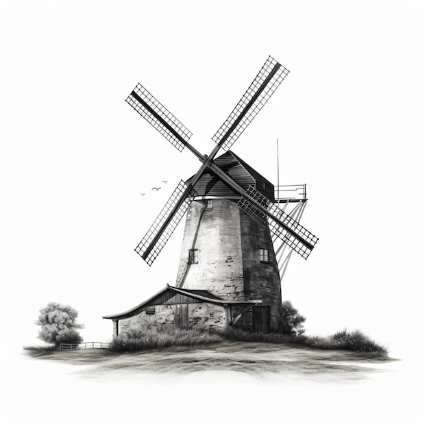 Windmühle auf weißem Hintergrund