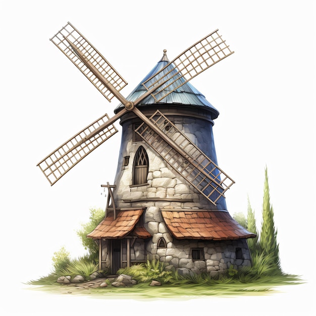 Windmühle auf weißem Hintergrund