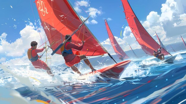 Foto windsurf no mar ilustração 3d renderização 3d ilustrações de ia gerativa