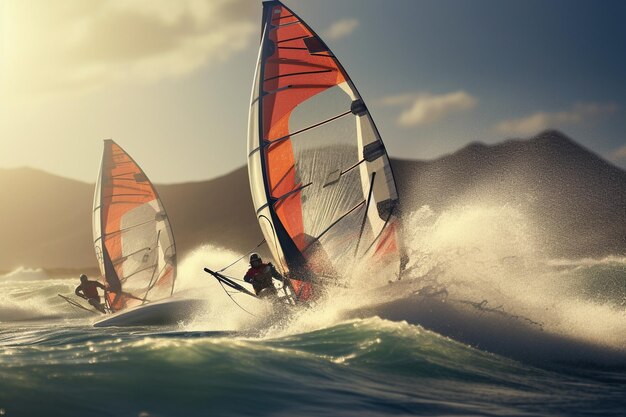 Windsurfistas en aguas cristalinas