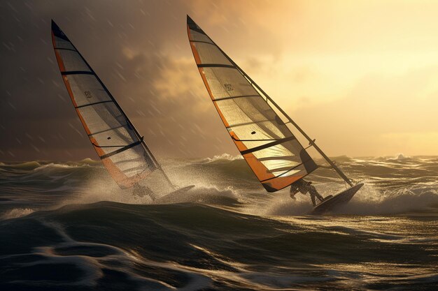 Windsurfistas atrapando el viento