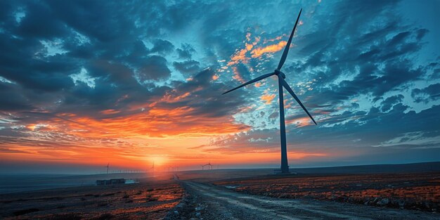 Windturbine auf der Dirt Road bei Sonnenuntergang