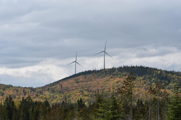 Foto windturbinen an land gegen den himmel