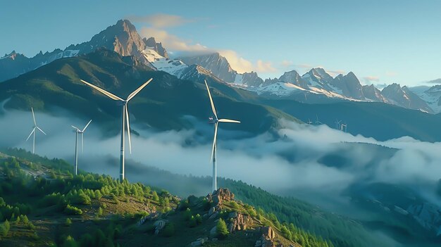 Foto windturbinen auf einem berg im winter