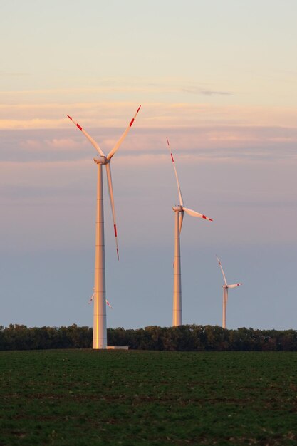 Windturbinen Energieerzeugung mit sauberen und erneuerbaren Energiequellen landwirtschaftlichen Feldern