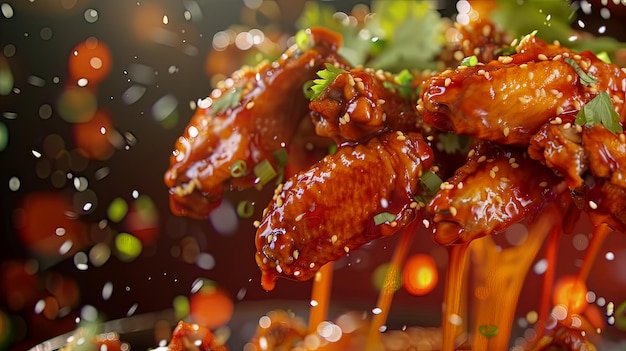 Foto wingland cria uma cena encantadora com asas de frango graciosamente flutuando no ar prometendo um banquete saboroso
