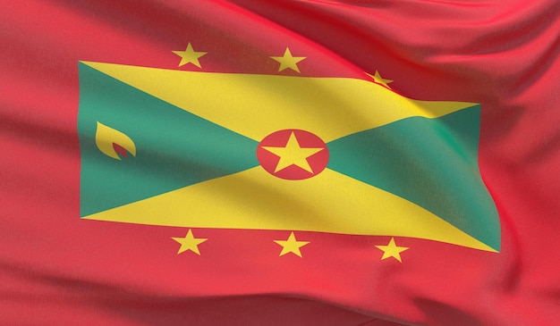 Winkende Nationalflagge von Grenada Winkte hochdetaillierte Nahaufnahme 3D-Rendering