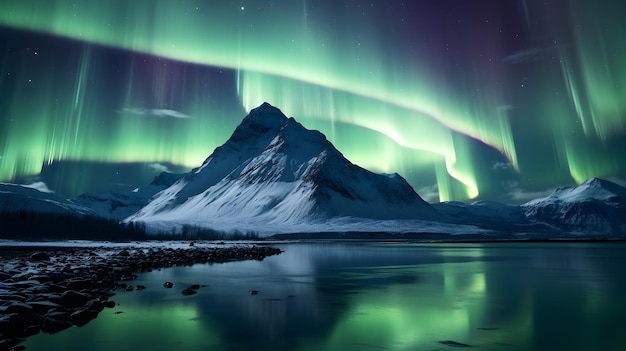 Winter-Eisberg-Nachtansichtfoto mit Aurora