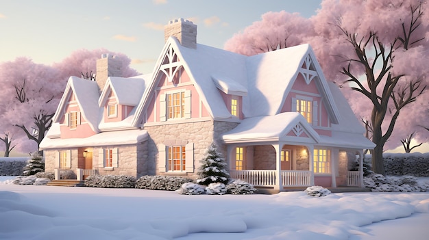 Winter Elegance Classic American House 3D Render Collection (Colecção de Renderização de Casas Americanas Clássicas de Inverno)