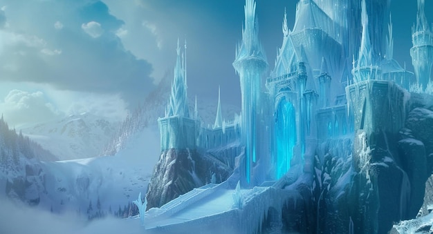 Winter-Gebirgslandschaft mit Schloss Frozen Ice Palace Generative Ai