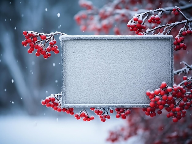 Winter-Hintergrund mit schneebedeckten roten Rowan-Beeren im Schnee, die von KI generiert wurden