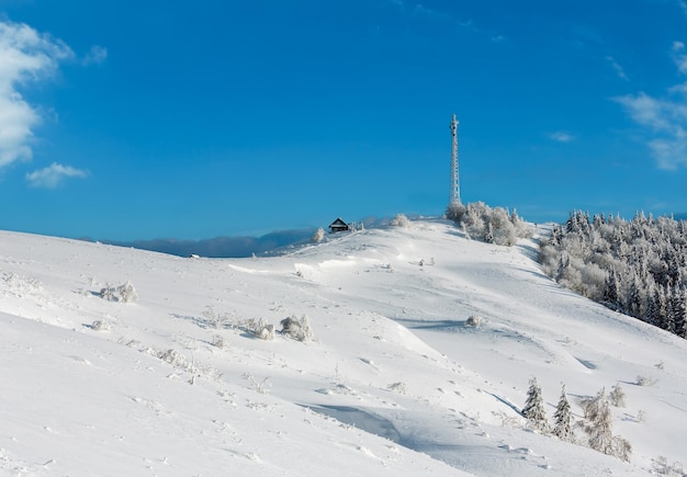 Winter-Hoher-Frostenbäume-Turm und Schneedrücke Karpaten-Berge Ukraine