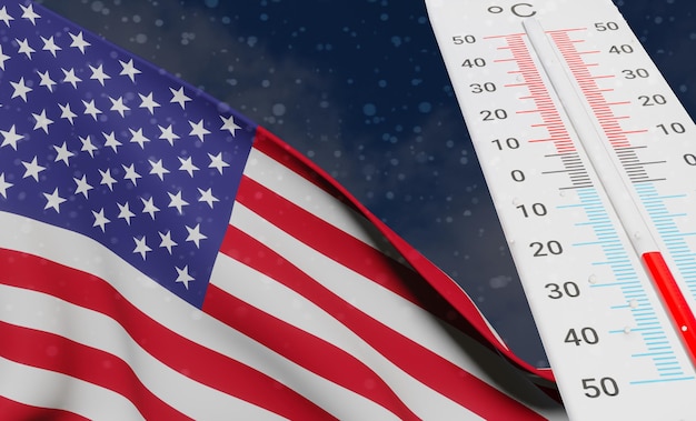 Winter in den USA mit starker Kälte, negativer Temperatur. Kalte Jahreszeit in den USA am grausamsten