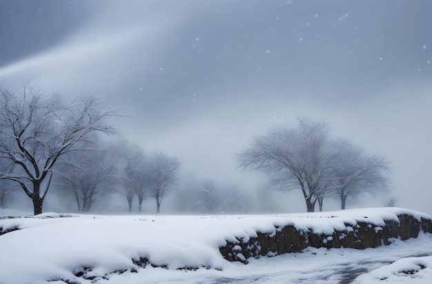 Winter-Kiefernwald mit Schnee und Himmel und Sternen in der Nacht