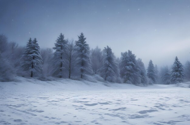 Winter-Kiefernwald mit Schnee und Himmel und Sternen in der Nacht