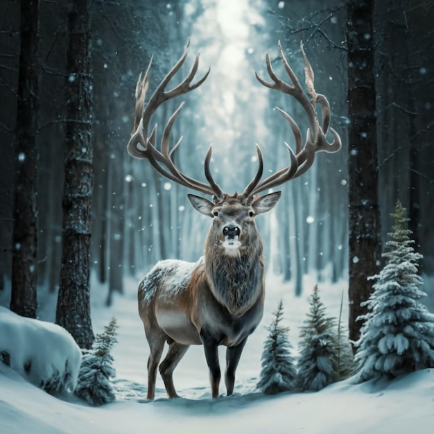 Winter- oder Weihnachtsverkaufsplakat mit Hirsch und Schnee