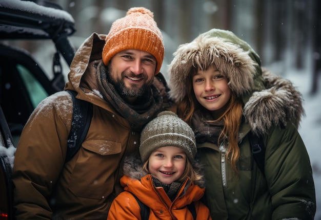 Winter_Portrait_of_a_Family_sit_on_car_trunk_enjoy