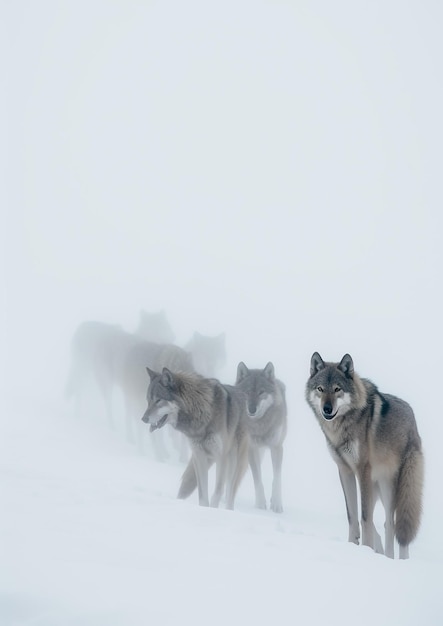 Winter's Unity Majestic Wolf Pack im Wald Generative KI