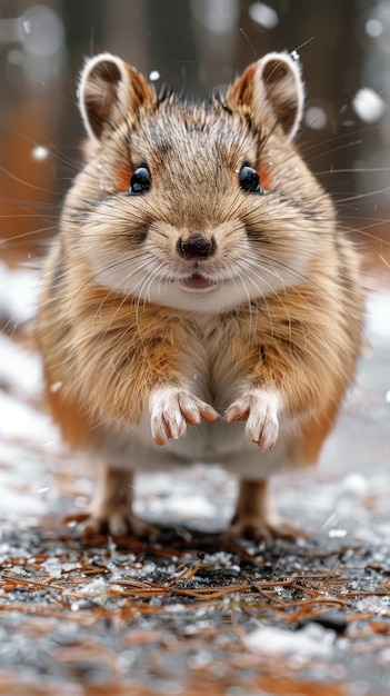 Winter Whimsy Ein neugieriger Chipmunk inmitten des fallenden Schnees