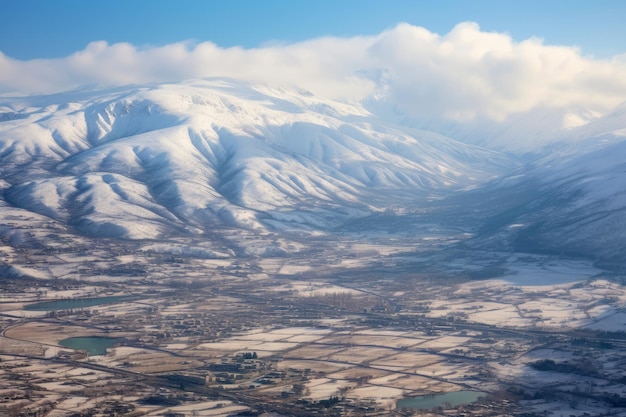 Foto winter wonderland enchanting aerial view of snowcovered bekaa valley no oeste de bekaa, no líbano