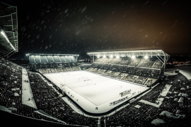 Winter Wonderland Football Field com IA generativa SnowCovered Stadium