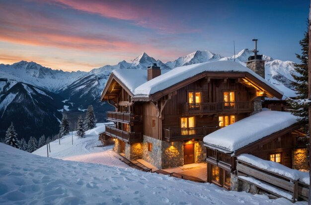 Winter-Wunderland in einer schneebedeckten Berghütte