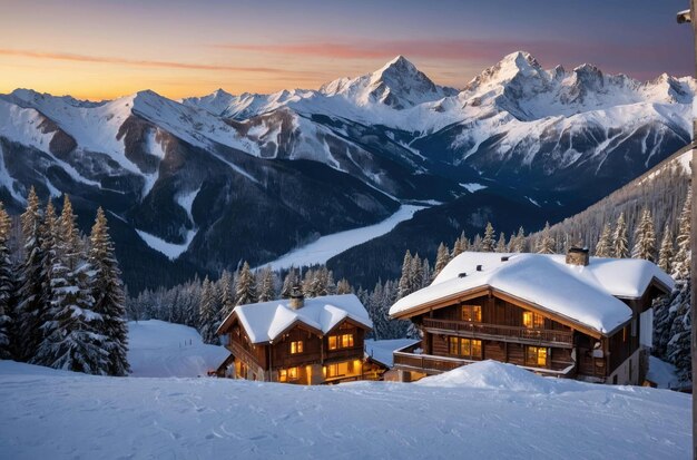 Winter-Wunderland in einer schneebedeckten Berghütte