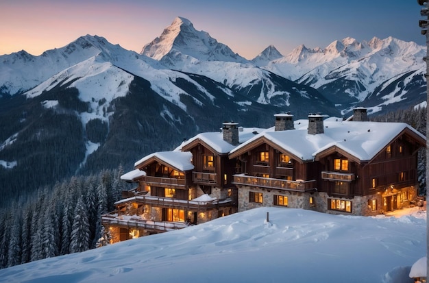 Winter-Wunderland in einer schneebedeckten Berghütte