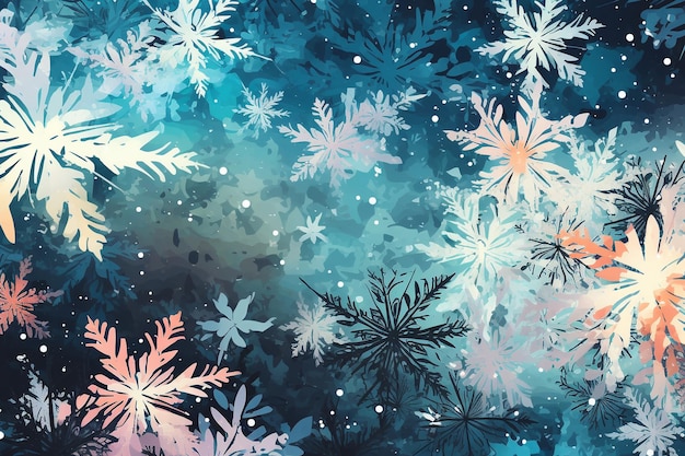 Winterblauer Hintergrund mit bunten Schneeflocken