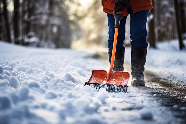 Foto winterdienst schneebewahrung person oder arbeiter fegt schnee von der straße im winter städtereinigung