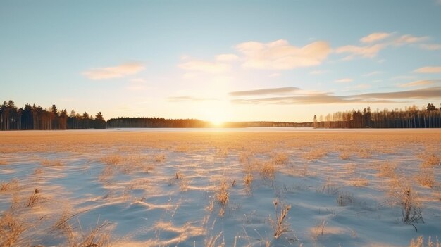 Winterfeld im ländlichen Finnland Landschaftsbilder der Amberbeleuchteten Landschaft