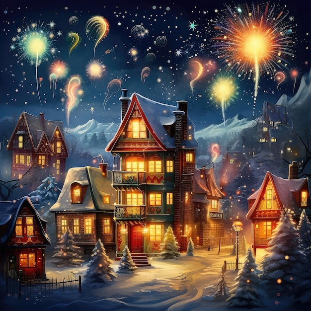 Winterfestlich Hintergrund Neujahrs-Wintergarten Weihnachtsfeuerwerk Generative KI