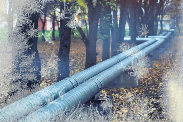 Wintergaspipeline Metallrohre auf den Straßenrohren von der Pipeline-Heatpipe