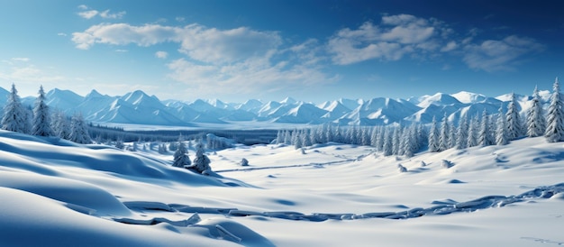 Wintergebirgslandschaft mit schneebedeckten Bäumen