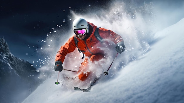 Wintergeschwindigkeit Dynamisches Skifahren auf einem schneebedeckten Hang