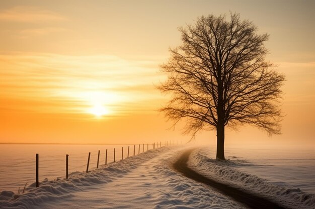 Winterglühen warmes Licht in einer kalten Winterlandschaft