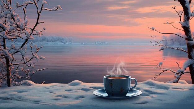 Winterkaffee in der Natur Schnee KI-Generation