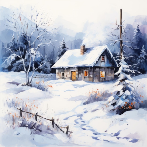 Winterland der Wunder Ein faszinierendes Ölgemälde mit isolierten Elementen auf weißem Hintergrund