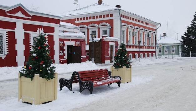 Winterlandschaft der alten Kleinstadt