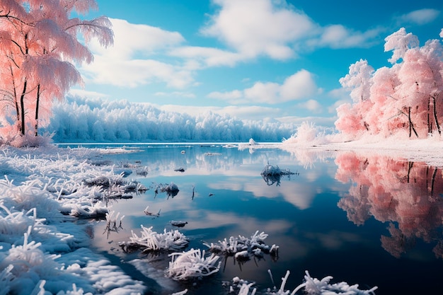 Winterlandschaft des gefrorenen Sees