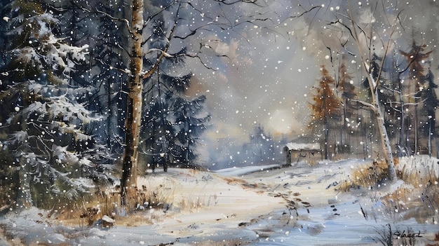 Winterlandschaft mit fallendem Schnee