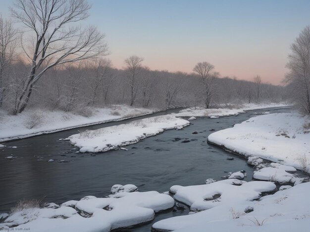 Foto winterlandschaft mit fluss