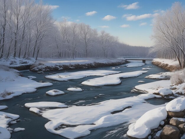 Foto winterlandschaft mit fluss