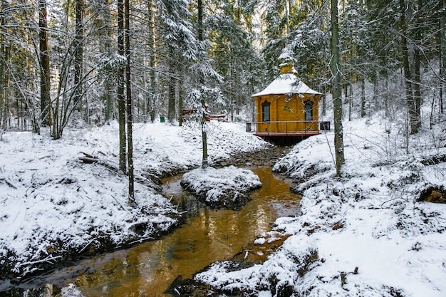 Winterlandschaft mit kleinem Fluss