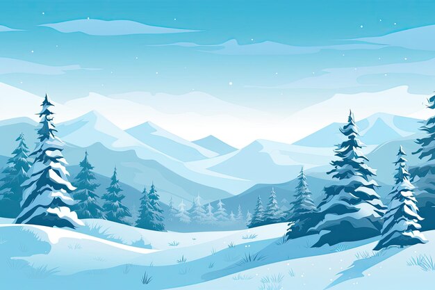 Winterlandschaft mit schneebedeckten Bäumen Blaue Lichttöne Weihnachts-Hintergrund Generative KI