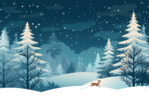 Winterlandschaft mit schneebedeckten Bäumen Blaue Lichttöne Weihnachts-Hintergrund Generative KI