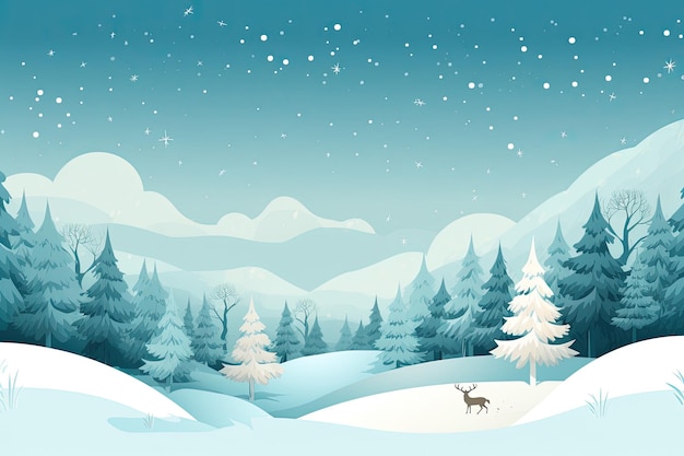 Winterlandschaft mit schneebedeckten Bäumen Blaue Lichttöne Weihnachts-Hintergrund Generative KI